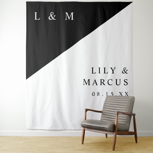 ミニマルなブラック&ホワイトの結婚式写真用背景 タペストリー (インサイチュ)