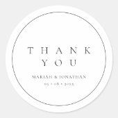 ミニマルなブラック＆ホワイトの結婚式感謝ステッカー ラウンドシール (正面)