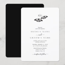 ミニマルなブラック＆ホワイトの蝶のモノグラム結婚式