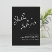 ミニマルなブラック＆ホワイトのQRコード写真 ウェディング 招待状 (スタンド正面)