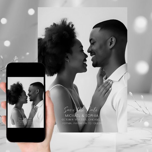 ミニマルなブラック＆ホワイトのSave the Date シンプル セーブザデート