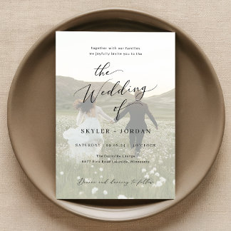 ミニマルなブラック&ホワイトオーバーレイ結婚フォト 招待状