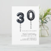 ミニマルなブラック&ホワイトバルーン30th誕生日 招待状 (スタンド正面)
