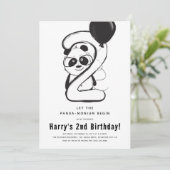 ミニマルなブラック＆ホワイトパンダ2歳誕生日パーティー 招待状 (スタンド正面)