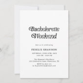 ミニマルなブラック&ホワイトレトロバチェロレッテウィークエンド 招待状 (正面)