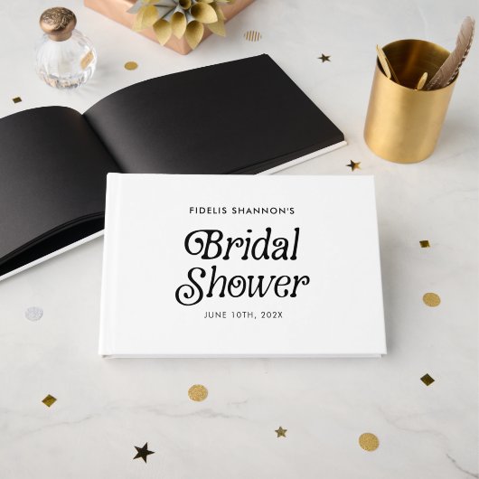 ミニマルなブラック＆ホワイトレトロ ブライダルシャワー ゲストブック (正面見開き)