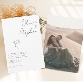 ミニマルなブラック&ホワイトロマンチック結婚写真 招待状