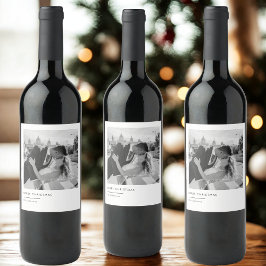 ミニマルなブラック&ホワイト写真クリスマス ワインラベル
