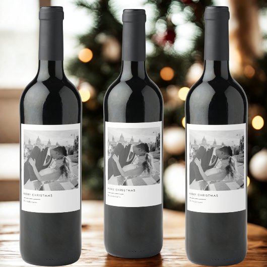 ミニマルなブラック&ホワイト写真クリスマス ワインラベル