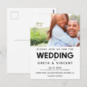 ミニマルなブラック&ホワイト結婚の写真招待状 ポストカード (正面/裏面)