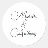 ミニマルなブラック＆ホワイト エレガント モノグラム ウェディング ラウンドシール (正面)