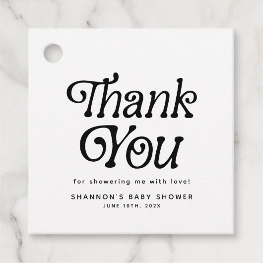 ミニマルなブラック＆ホワイト レトロ ブライダルシャワー フェイバータグ (正面)