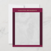 ミニマルなブルゴーニュとグレーの大理石名 ノートカード (正面)