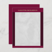 ミニマルなブルゴーニュとグレーの大理石名 ノートカード (正面/裏面)