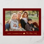 ミニマルなブルゴーニュと金ゴールド感謝祭2枚の写真 箔シーズンカード (正面)