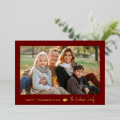 ミニマルなブルゴーニュと金ゴールド感謝祭2枚の写真 箔シーズンカード (立ち正面)