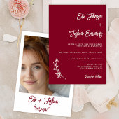 ミニマルなブルゴーニュの葉結婚モチーフ 招待状