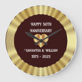 ミニマルなブルゴーニュ結婚と金ゴールド記念日 ラージ壁時計