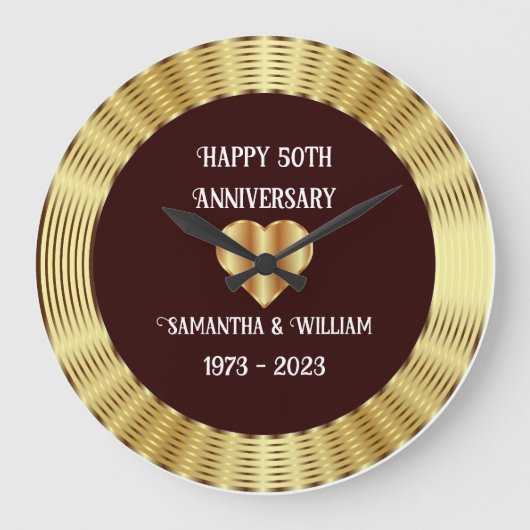 ミニマルなブルゴーニュ結婚と金ゴールド記念日 ラージ壁時計 (正面)