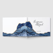 ミニマルなブルーと金ゴールドアゲート結婚ズ ゲストブック (全面)