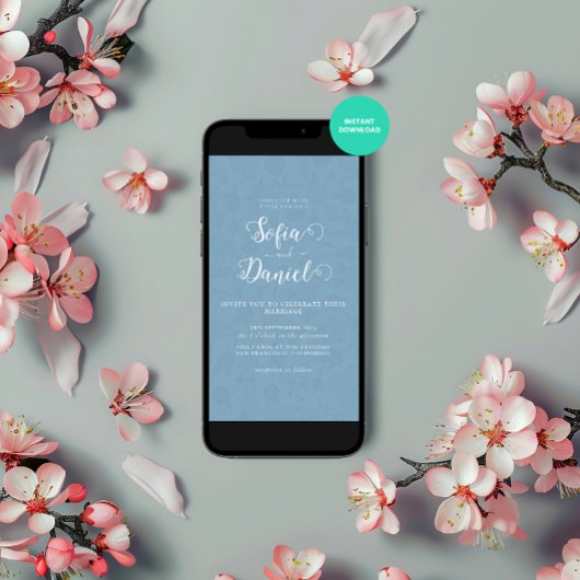 ミニマルなブルーウィンターウェディング 招待状