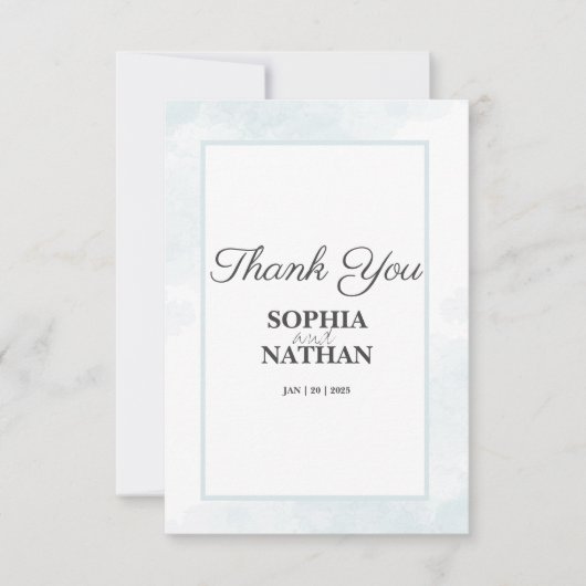 ミニマルなブルーウォーター結婚カラーのサンキューカード サンキューカード (正面)