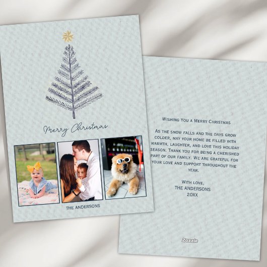 ミニマルなブルーカスタムの写真コラージュのクリスマス シーズンカード