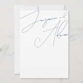 ミニマルなブルースクリプトタイポグラフィ結婚の 招待状 (裏面)