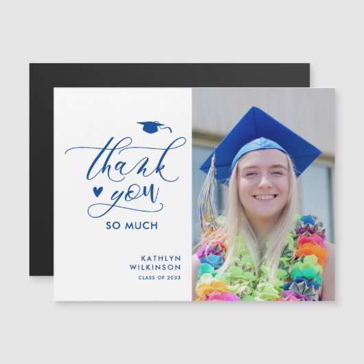 ミニマルなブルースクリプト写真卒業ありがとう (正面/裏面)