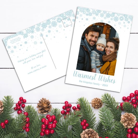 ミニマルなブルースノーフレークのアーチ写真 シーズンポストカード