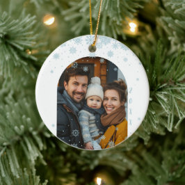 ミニマルなブルースノーフレークのアーチ写真 セラミックオーナメント