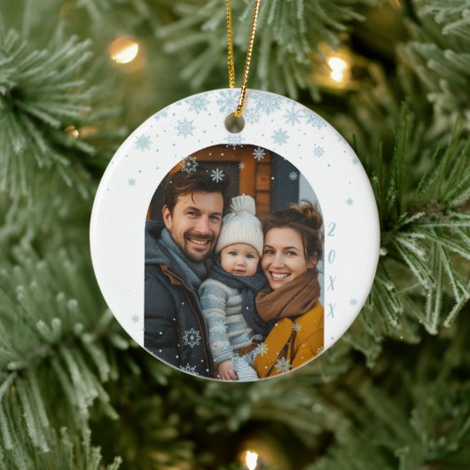 ミニマルなブルースノーフレークのアーチ写真 セラミックオーナメント (ツリー)