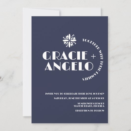 ミニマルなブルーネイビーミュートされたトーン結婚ズ 招待状 (正面)