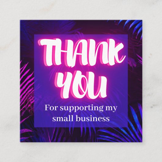 ミニマルなブルーネオンカスタムロゴありがとう スクエア名刺 (正面)