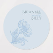 ミニマルなブルーフローラ結婚式用シール ラベル (デザイン2)