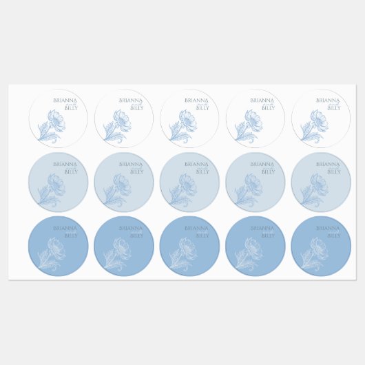 ミニマルなブルーフローラ結婚式用シール ラベル (シート)