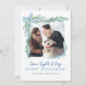 ミニマルなブルーボウ緑ハヌカー写真カード シーズンカード (正面)