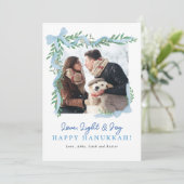 ミニマルなブルーボウ緑ハヌカー写真カード シーズンカード (スタンド正面)