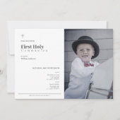 ミニマルなブルーボーイ写真第1聖餐式 招待状 (正面)