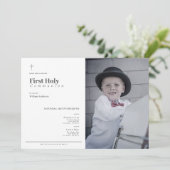 ミニマルなブルーボーイ写真第1聖餐式 招待状 (スタンド正面)