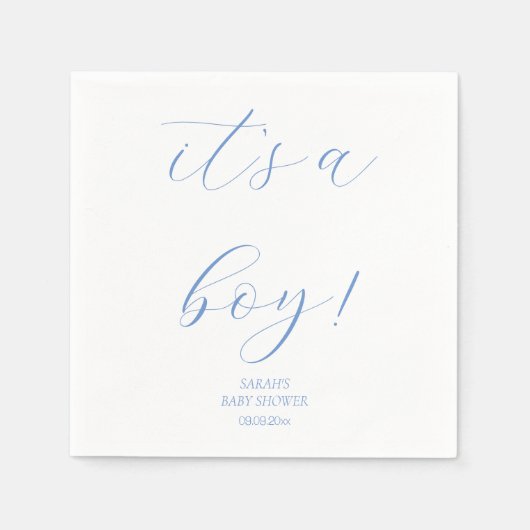 ミニマルなブルー男の子の赤ちゃんシャワーかわいい スタンダードカクテルナプキン (正面)