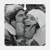 ミニマルなブルー結婚したフォトクリスマス メタルオーナメント (裏面)