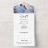 ミニマルなブルー金ゴールド写真結婚すべて オールインワン招待状 (内側)