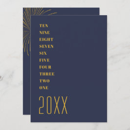 ミニマルなブルー金ゴールド新年のパーティー 招待状