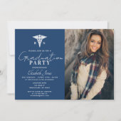 ミニマルなブルー&ウォーターのカラー卒業写真 招待状 (正面)