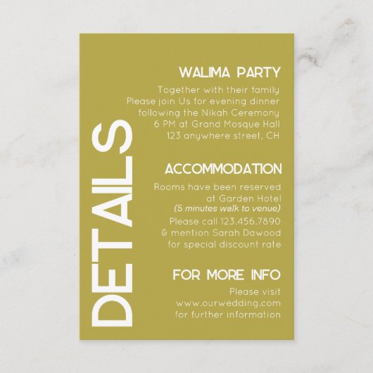 ミニマルなブレスホワイトタイポグラフィー結婚式の詳細 エンクロージャーカード (正面)