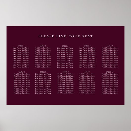 ミニマルなプラムワインパープル結婚のシーティングチャート ポスター (正面)