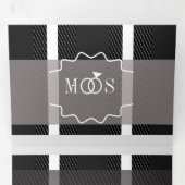 ミニマルなプレイドグレーホワイトリングや輪のロ結婚ゴ 三つ折り招待状 (内部最初)