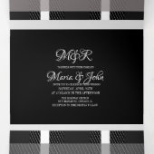 ミニマルなプレイドグレーホワイトリングや輪のロ結婚ゴ 三つ折り招待状 (内部中)