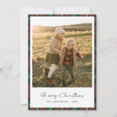 ミニマルなプレイドメリークリスマスファミリーキッズ写真 シーズンカード (正面)